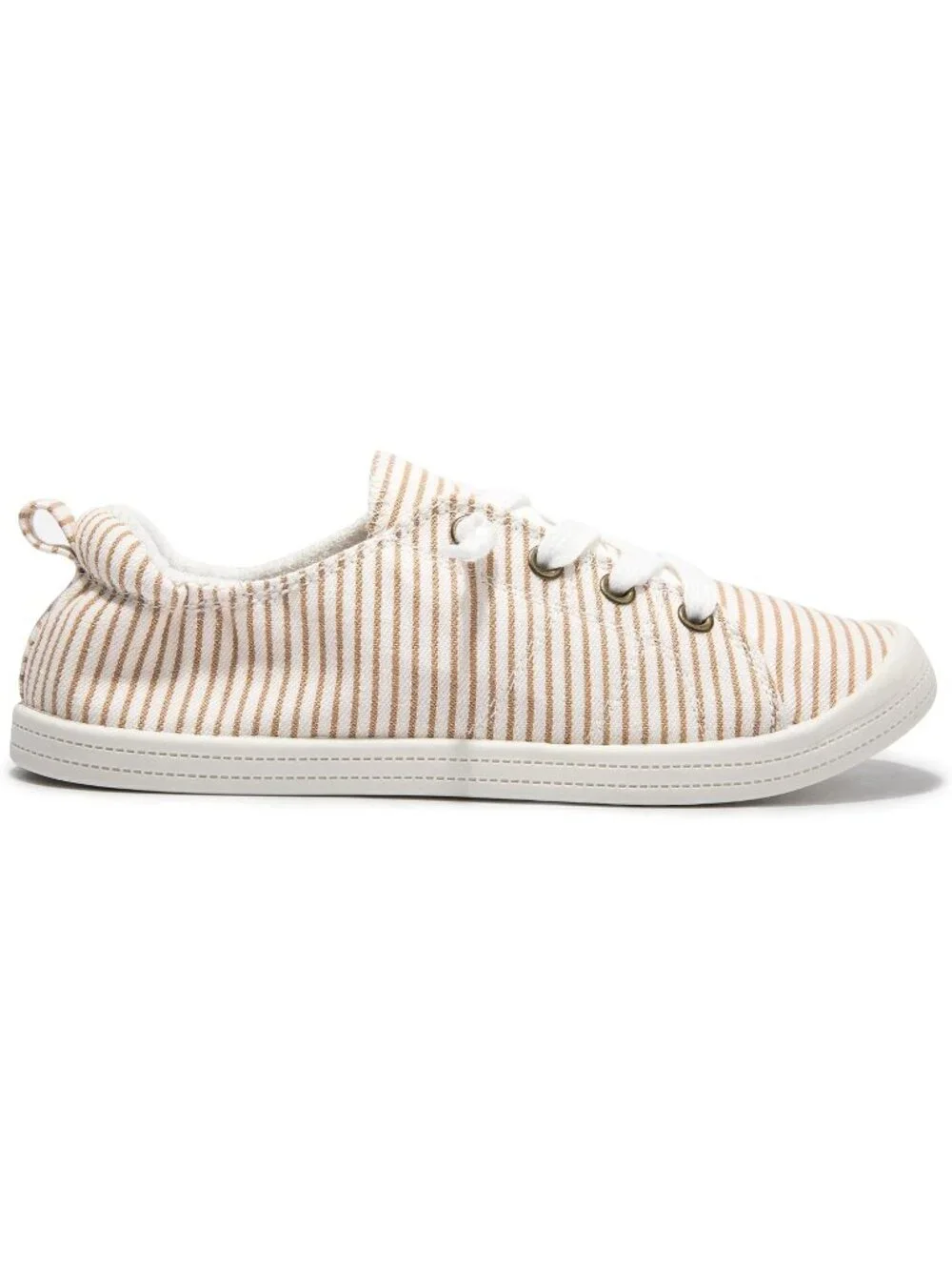 Women's Beige Stripe Comfortable Lace-Up Flat Breathable Walking Casual Sneakers